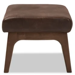 Kirkland's Home Benches & Ottomans-Dark Walnut Faux Leather Ottoman
