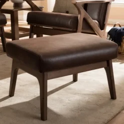 Kirkland's Home Benches & Ottomans-Dark Walnut Faux Leather Ottoman