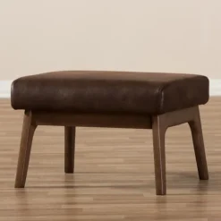 Kirkland's Home Benches & Ottomans-Dark Walnut Faux Leather Ottoman