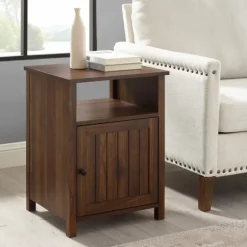 Kirkland's Home Accent & End Tables-Dark Walnut Grooved Door Side Table