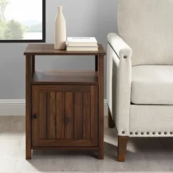 Kirkland's Home Accent & End Tables-Dark Walnut Grooved Door Side Table