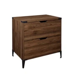 Kirkland's Home Office Furniture-Dark Walnut Wood And Iron Accent Filing Cabinet