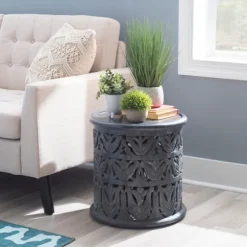 Kirkland's Home Accent & End Tables-Dark Wood Carved Detail Accent Table