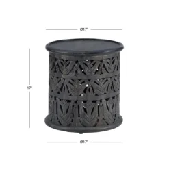 Kirkland's Home Accent & End Tables-Dark Wood Carved Detail Accent Table
