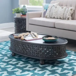 Kirkland's Home Coffee Tables-Dark Wood Carved Medallion Coffee Table