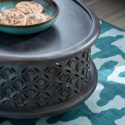 Kirkland's Home Coffee Tables-Dark Wood Carved Medallion Coffee Table