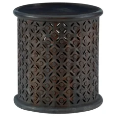 Kirkland's Home Accent & End Tables-Dark Wood Carved Medallion Accent Table
