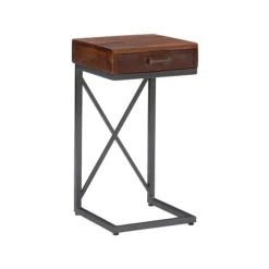 Kirkland's Home Accent & End Tables-Dark Wood Single Drawer C-Frame Accent Table
