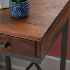 Kirkland's Home Accent & End Tables-Dark Wood Single Drawer C-Frame Accent Table