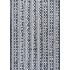 Kirkland's Home Outdoor Rugs-Davon Blue Geometric Striped Outdoor Rug, 5X8