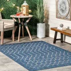 Kirkland's Home Outdoor Rugs-Davon Blue Moroccan Trellis Outdoor Rug, 8X10