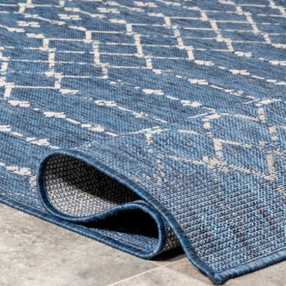 Kirkland's Home Outdoor Rugs-Davon Blue Moroccan Trellis Outdoor Rug, 8X10