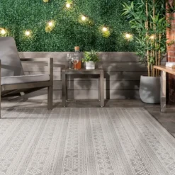 Kirkland's Home Outdoor Rugs-Davon Gray Geometric Striped Outdoor Rug, 8X10