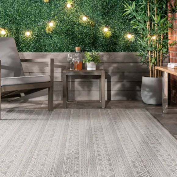 Kirkland's Home Outdoor Rugs-Davon Gray Geometric Striped Outdoor Rug, 8X10