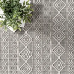 Kirkland's Home Outdoor Rugs-Davon Gray Geometric Striped Outdoor Rug, 8X10