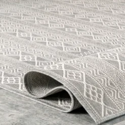 Kirkland's Home Outdoor Rugs-Davon Gray Geometric Striped Outdoor Rug, 8X10