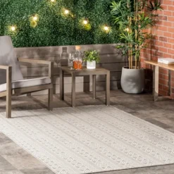 Kirkland's Home Outdoor Rugs-Davon Gray Geometric Striped Outdoor Rug, 5X8