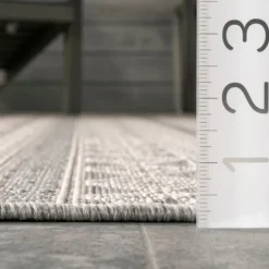 Kirkland's Home Outdoor Rugs-Davon Gray Geometric Striped Outdoor Rug, 5X8