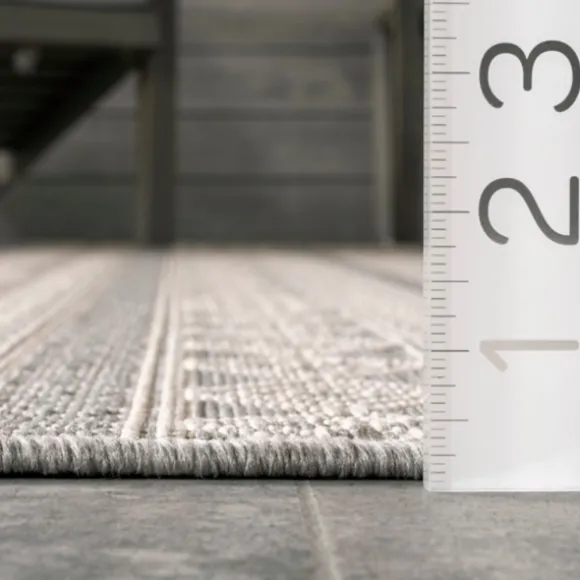 Kirkland's Home Outdoor Rugs-Davon Gray Geometric Striped Outdoor Rug, 5X8