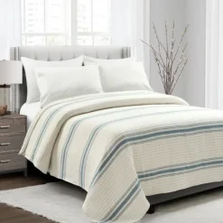 Kirkland's Home Quilts-Deep Blue Pick Stitch Stripe King Quilt