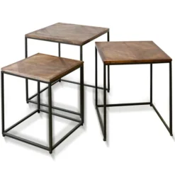 Kirkland's Home Accent & End Tables-Diamond Wood Top Nesting Accent Tables, Set Of 3
