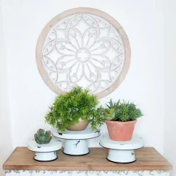 Kirkland's Home Decorative Trays-Distressed Black Pedestal Trays, Set Of 3