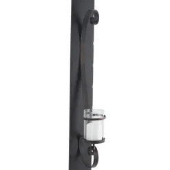 Kirkland's Home Sconces-Distressed Black Scrolled Metal Sconce