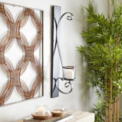 Kirkland's Home Sconces-Distressed Black Scrolled Metal Sconce