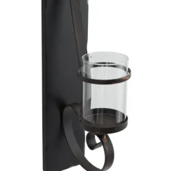 Kirkland's Home Sconces-Distressed Black Scrolled Metal Sconce