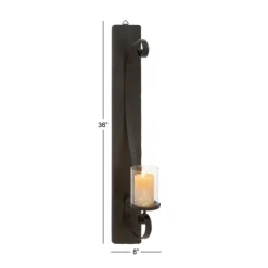 Kirkland's Home Sconces-Distressed Black Scrolled Metal Sconce