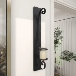 Kirkland's Home Sconces-Distressed Black Scrolled Metal Sconce