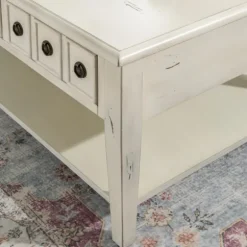 Kirkland's Home Coffee Tables-Distressed Cream Wood 3-Drawer Coffee Table