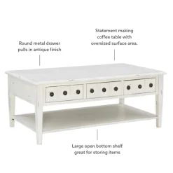 Kirkland's Home Coffee Tables-Distressed Cream Wood 3-Drawer Coffee Table