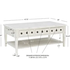 Kirkland's Home Coffee Tables-Distressed Cream Wood 3-Drawer Coffee Table