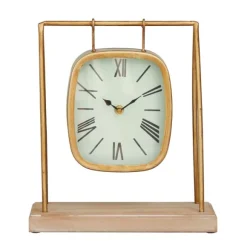 Kirkland's Home Decorative Accents-Distressed Gold Frame Square Tabletop Clock