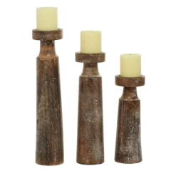 Kirkland's Home Candle Holders-Distressed Mocha Mango Wood Candlesticks, Set Of 3