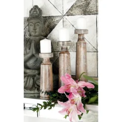 Kirkland's Home Candle Holders-Distressed Mocha Mango Wood Candlesticks, Set Of 3