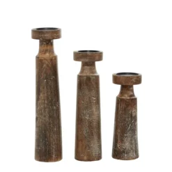 Kirkland's Home Candle Holders-Distressed Mocha Mango Wood Candlesticks, Set Of 3
