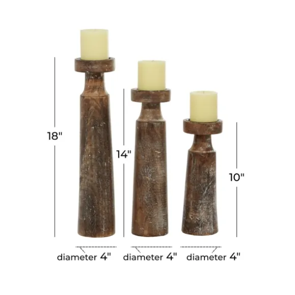 Kirkland's Home Candle Holders-Distressed Mocha Mango Wood Candlesticks, Set Of 3