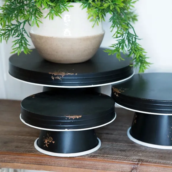 Kirkland's Home Decorative Trays-Distressed Pedestal Trays, Set Of 3