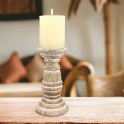 Kirkland's Home Candle Holders-Distressed Turned Wood Candle Holder, 8 In.