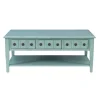 Kirkland's Home Coffee Tables-Distressed Turquoise Wood 3-Drawer Coffee Table