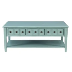 Kirkland's Home Coffee Tables-Distressed Turquoise Wood 3-Drawer Coffee Table
