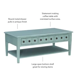 Kirkland's Home Coffee Tables-Distressed Turquoise Wood 3-Drawer Coffee Table