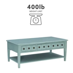 Kirkland's Home Coffee Tables-Distressed Turquoise Wood 3-Drawer Coffee Table