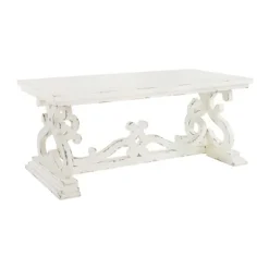 Kirkland's Home Coffee Tables-Distressed White Scrollwork Base Coffee Table