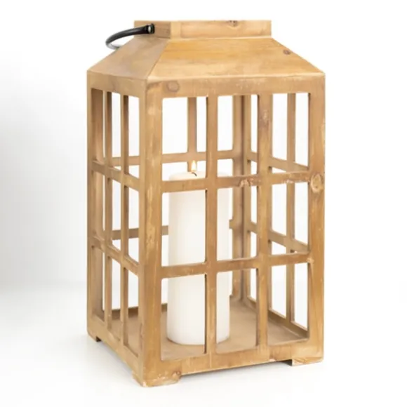 Kirkland's Home Lanterns-Distressed Windowpane Wood Lantern, 16 In.