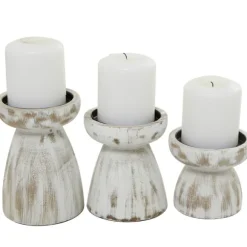 Kirkland's Home Candle Holders-Distressed Wood Pillar Candle Holders, Set Of 3