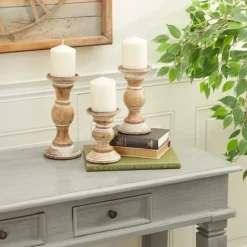 Kirkland's Home Candle Holders-Distressed Wood Pillar Candle Holders, Set Of 3