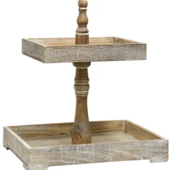 Kirkland's Home Decorative Bowls & Jars-Distressed Wooden 2-Tier Tray